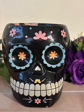Black Floral Sugar Skull Decorative Vase